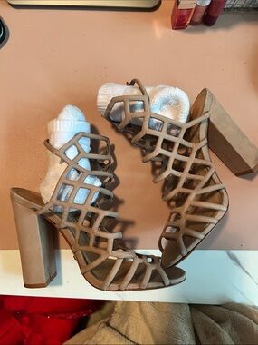 SCHUTZ Nude Cage Block-Heel Sandals